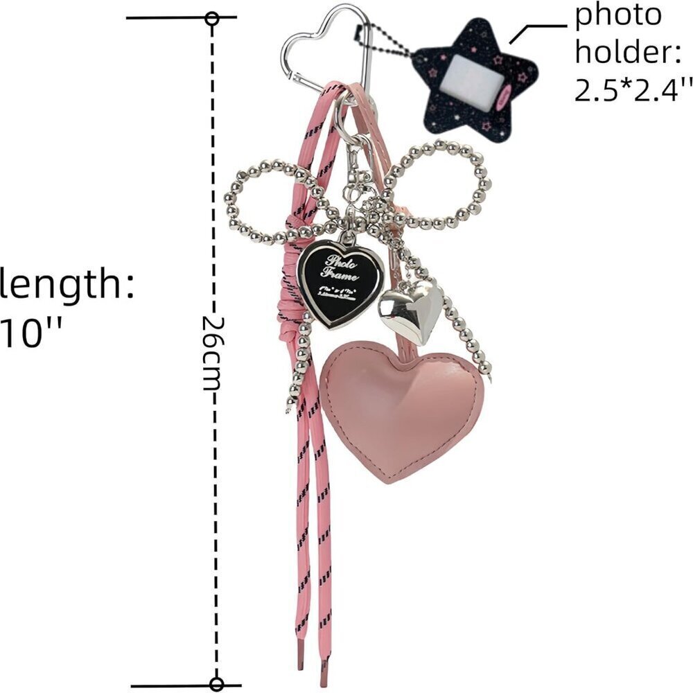 Cute Pink PU Leather Keychain Bag Charm Rope Kid's Gift for Women - Picture 3 of 7